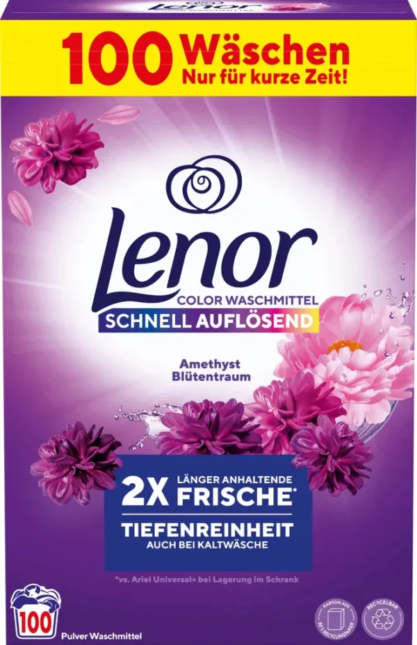 Lenor detergent praf pentru haine colorate, inclus si balsamul de rufe, 100 de spalari, 6kg